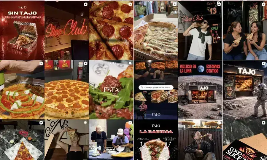 Feed de Instagram de Tajo Slice Club diseñado por Pixie
